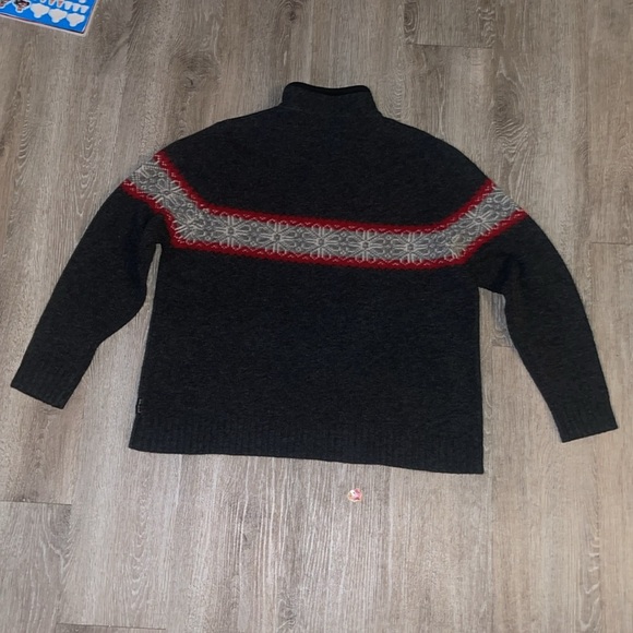 Woolrich 100 % lambs wool quarter zip pull over sweater gray red and white xl - Picture 6 of 7